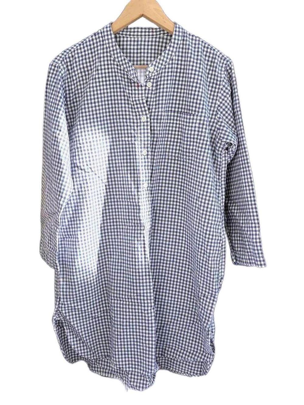 Uniglo Cotton Blue+White Gingham Tunic Long Sleeve Front Button 100% Cotton Med